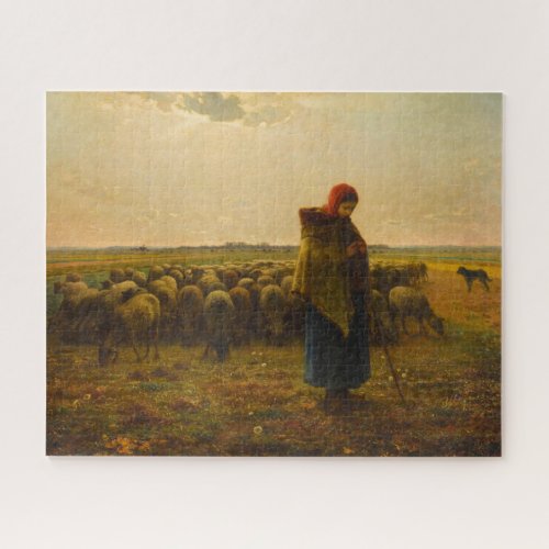 Shepherdess with her Flock by Jean_Francois Millet Jigsaw Puzzle