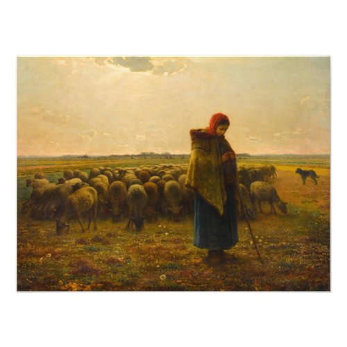 Shepherdess with her Flock by Jean_Francois Millet Photo Print
