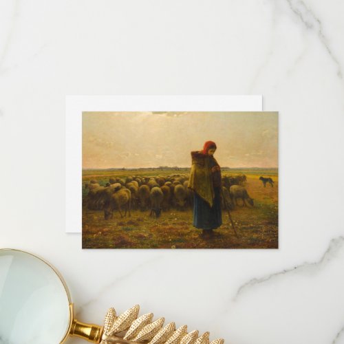 Shepherdess with her Flock by Jean_Francois Millet Thank You Card