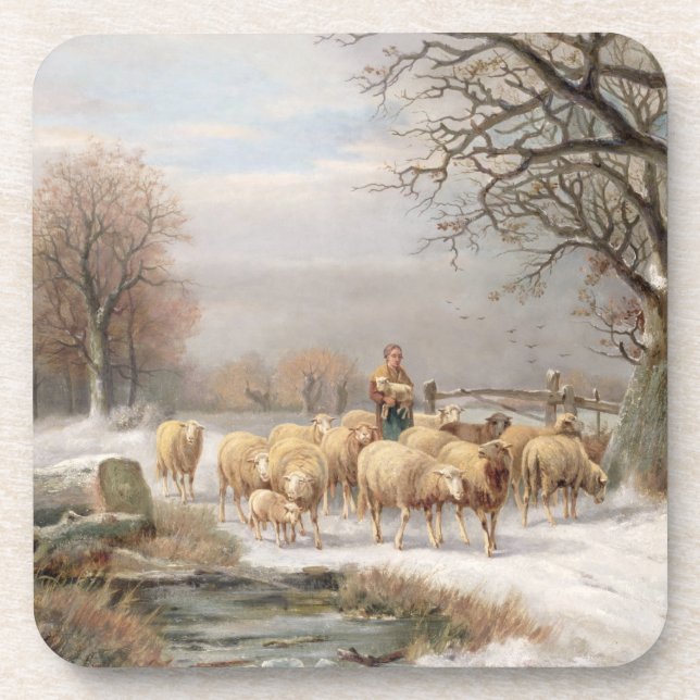 Shepherdess with her Flock in a Winter Landscape ( Beverage Coaster (Front)