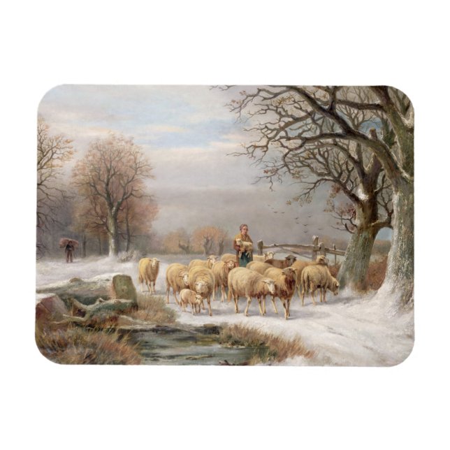 Shepherdess with her Flock in a Winter Landscape ( Magnet (Horizontal)