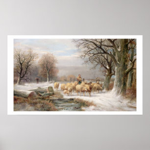 Shepherdess with her Flock in a Winter Landscape ( Poster