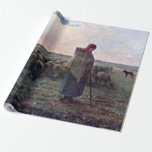 Shepherdess with Her Flock, Jean-Francois Millet Wrapping Paper