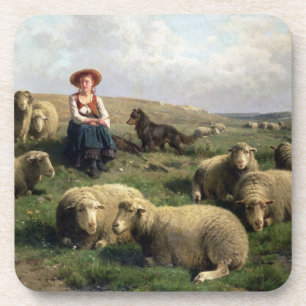Shepherdess with Sheep in a Landscape Beverage Coaster
