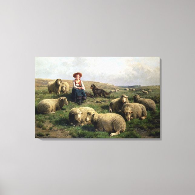 Shepherdess with Sheep in a Landscape Canvas Print (Front)