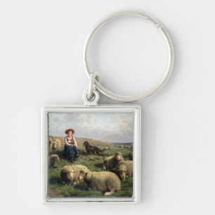 Shepherdess with Sheep in a Landscape Keychain