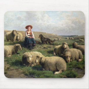 Shepherdess with Sheep in a Landscape Mouse Pad