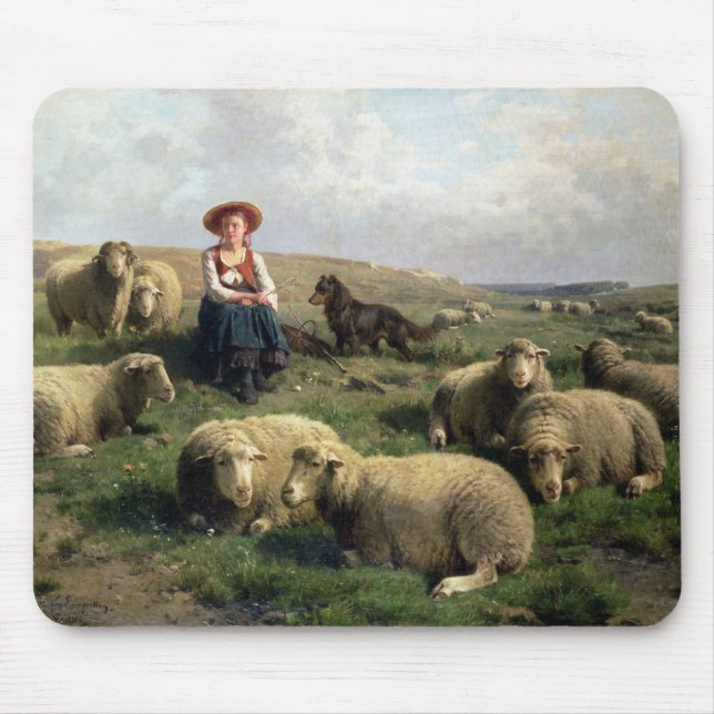 Shepherdess with Sheep in a Landscape Mouse Pad (Front)