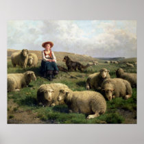 Shepherdess with Sheep in a Landscape Poster