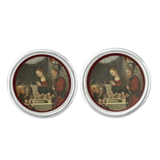 Shepherds Adoring Baby Jesus by Cranach Cufflinks (Front)