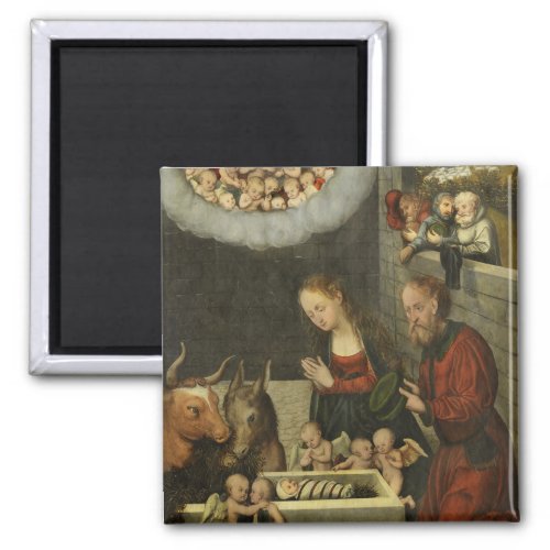 Shepherds Adoring Baby Jesus by Cranach Magnet