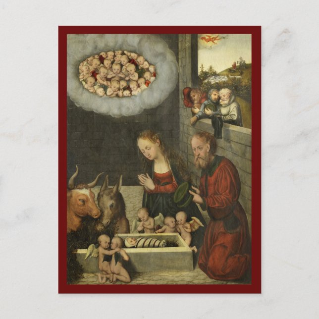 Shepherds Adoring Baby Jesus by Cranach Postcard (Front)