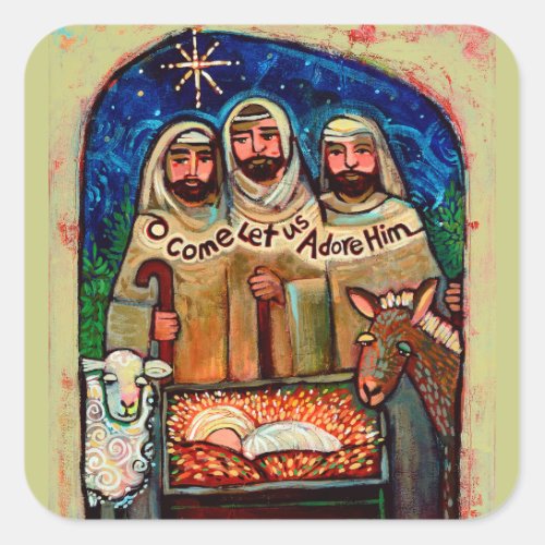 Shepherds at the Manger Christmas Stickers