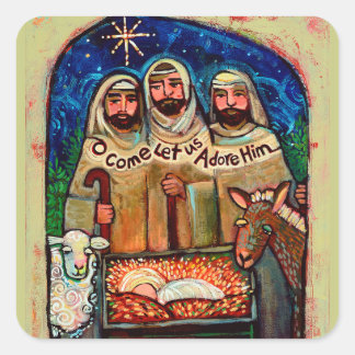 Shepherds at the Manger Christmas Stickers