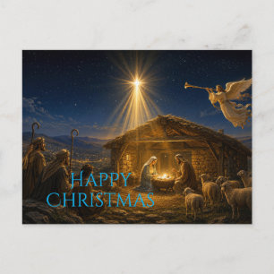 Shepherds gather at the Nativity  Holiday Postcard