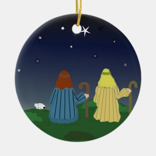 Shepherds in the Fields Ceramic Ornament (Front)