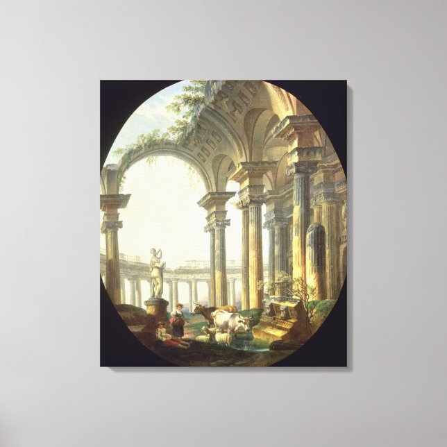 Shepherds with Animals in a Classical Landscape Canvas Print (Front)