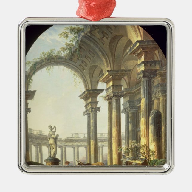 Shepherds with Animals in a Classical Landscape Metal Ornament (Front)