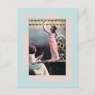 Sherbet color dresses  Victorian ladies Postcard