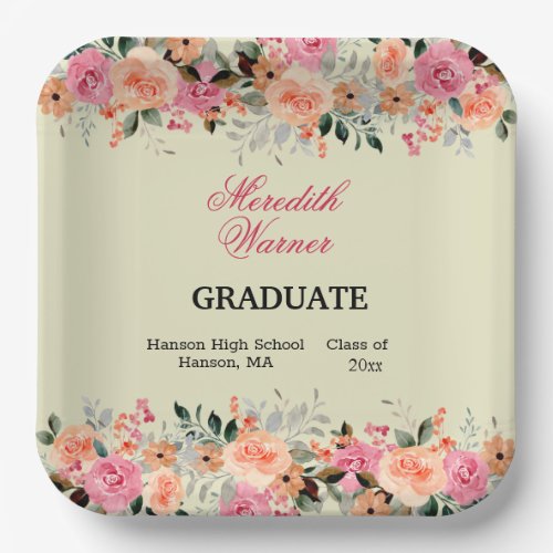 Sherbet Color Floral Graduation Party Paper Plate