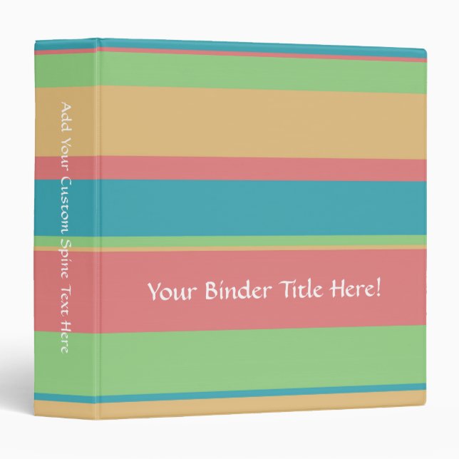 Sherbet Ice Cream Stripes 3 Ring Binder (Front/Spine)
