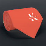 Sherbet Orange Elegant Monogram   Name One-Sided Neck Tie<br><div class="desc">An elegant one-sided necktie featuring a bold white monogram across a bright Sherbet Orange background. On top of this monogram sits your first or last name spelled out in all capitals. If you prefer a bolder look for the personal name inside of the large letter you can do the following:...</div>