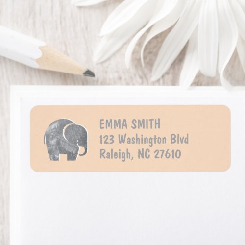 Sherbet Orange Elephant Kids Mail Return Address Label