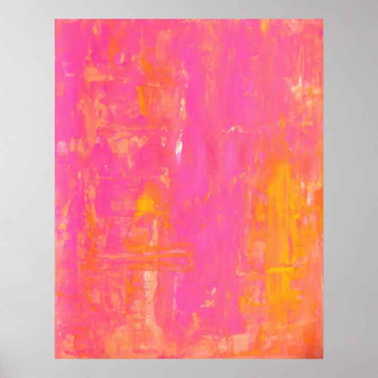 'Sherbet' Pink and Yellow Abstract Art Poster Zazzle