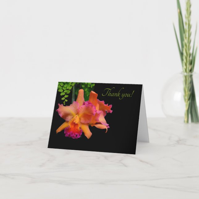 Sherbet Pink, Red & Orange Orchids Thank You Card (Front)