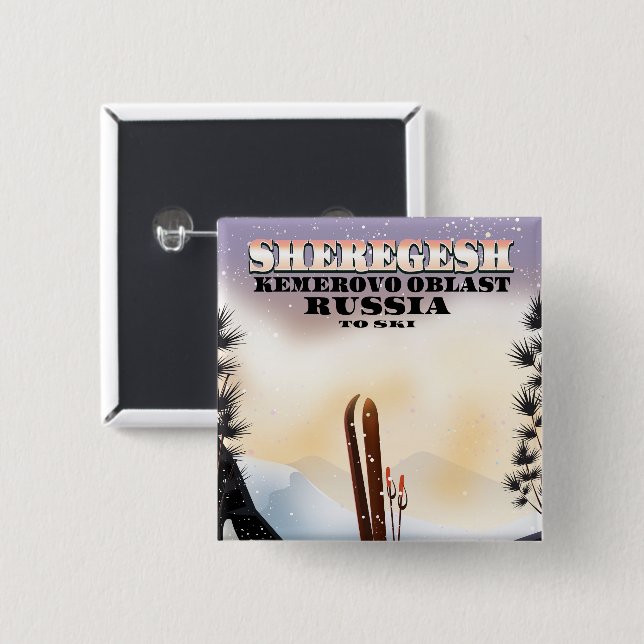 Sheregesh Russia ski travel poster. Button (Front & Back)