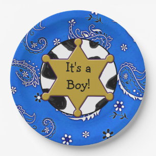 Sheriff badge Blue Bandanna Paper Plates