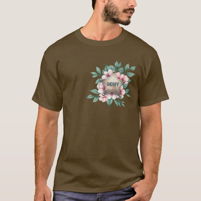 Sheriff Badge Floral Pink  T-Shirt (Front)