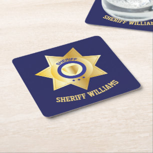 Sheriff Badge Fun Personalised Square Paper Coaster