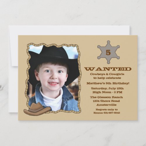 Sheriff Badge Photo Birthday Party Invitation