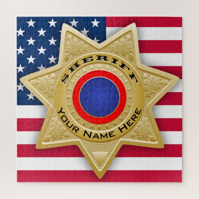 Sheriff Badge Puzzle Customizable Add Your Name (Vertical)