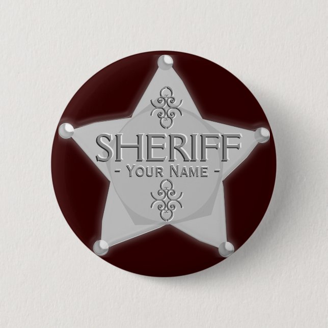 Sheriff Badge Wild West Party Button Silver (Front)