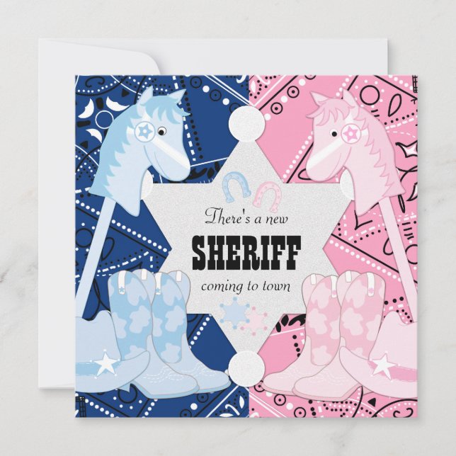 Sheriff Cowboy Gender Reveal Party Invitation (Front)