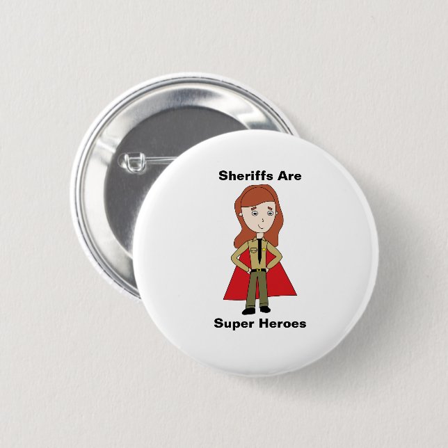 Sheriff Female Super Hero Girl Personalize Button (Front & Back)