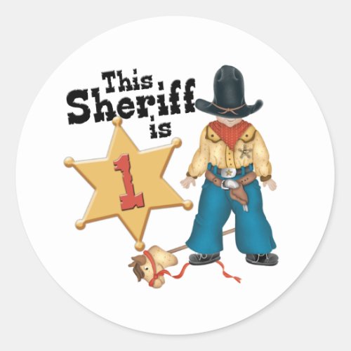Sheriff First Birthday Classic Round Sticker