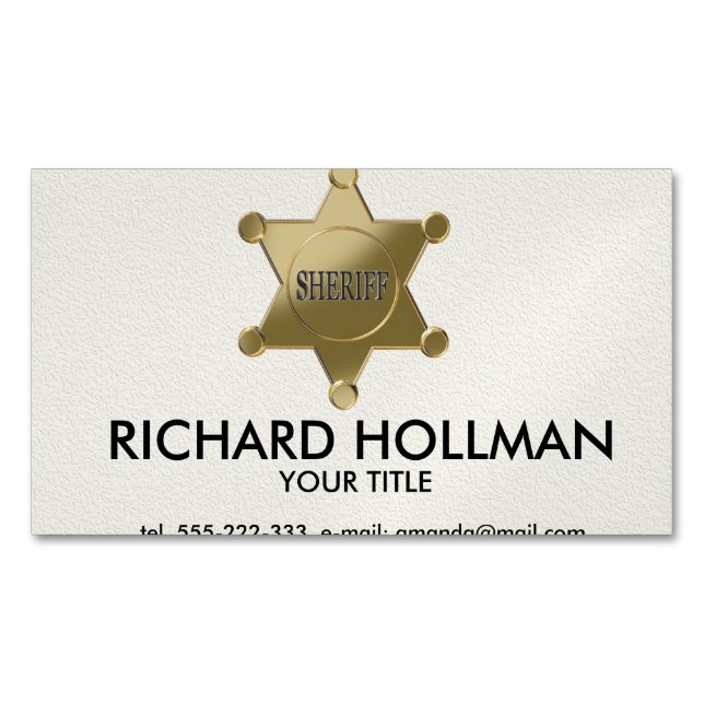 Sheriff golden star business card magnet (Front)
