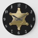 Sheriff Golden Star Large Clock at Zazzle