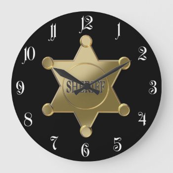 Sheriff Golden Star Large Clock by igorsin at Zazzle