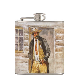 Sheriff Portrait by Seltzer, Vintage West Cowboy Hip Flask