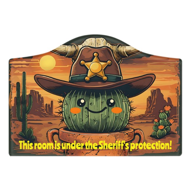 Sheriff Spike-Cactus Character Door Sign (Small Crest Front)