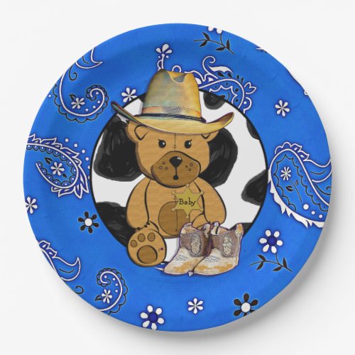 Sheriff Teddy Bear Blue Bandanna Paper Plates