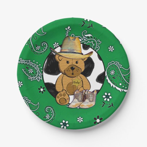 Sheriff Teddy Bear Green Bandanna Cake Paper Plate