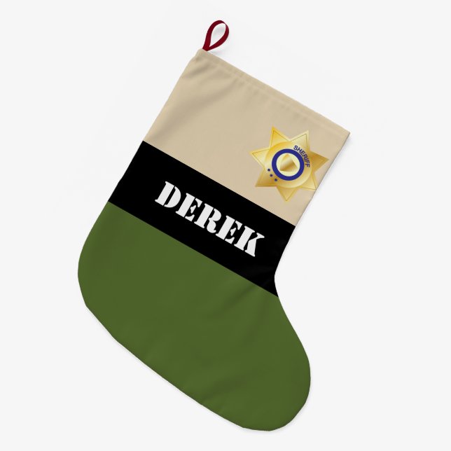 Sheriff Uniform Customizable Large Christmas Stocking (Front (Hanging))
