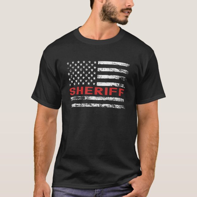Sheriff USA Flag Profession Retro Job Title T-Shirt (Front)