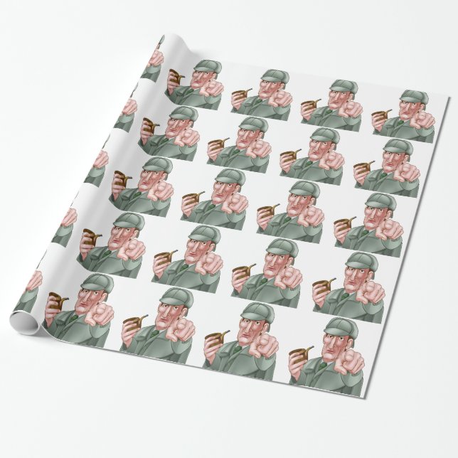 Sherlock Holmes Pointing Cartoon Wrapping Paper (Unrolled)