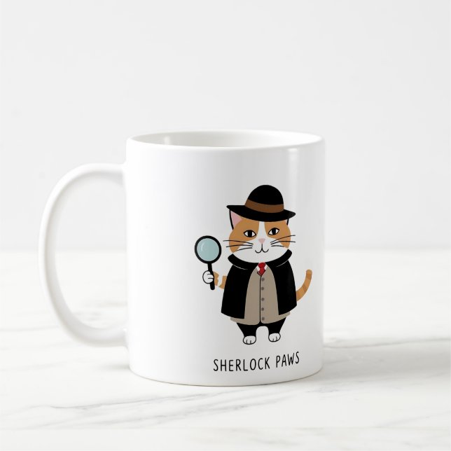 Sherlock Paws, detective cat, Sleuth, crime solver Coffee Mug (Left)